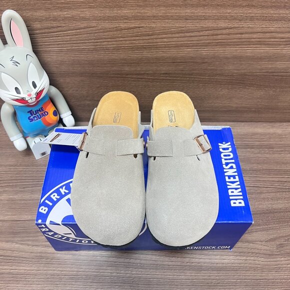 Birkenstock Boston taupe suede mule clogs - Picture 2 of 9